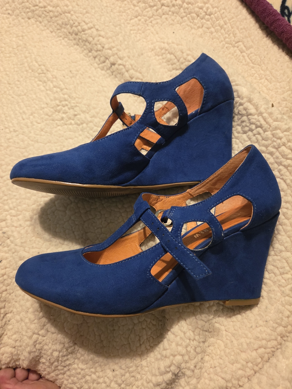 Modcloth Chelsea Crew Blue Suede Mary Jane Wedges